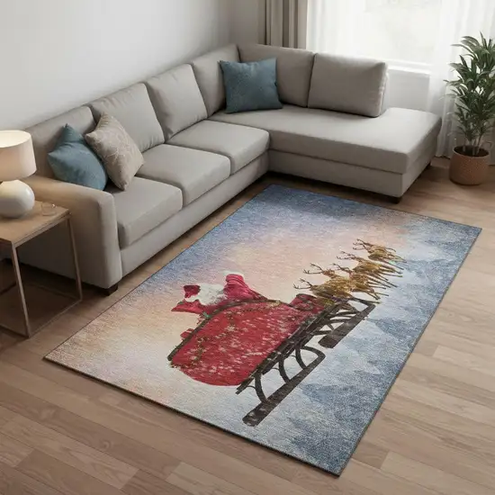 Blue Red And Brown Geometric Washable Area Rug With UV Protection Photo 1