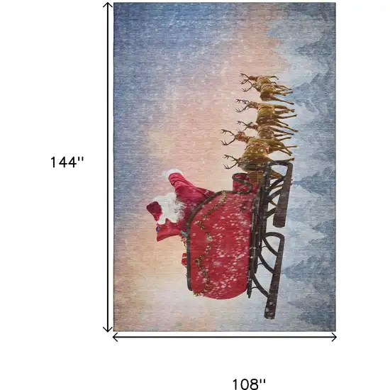 Blue Red And Brown Geometric Washable Area Rug With UV Protection Photo 2