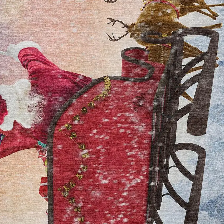 Blue Red And Brown Geometric Washable Area Rug With UV Protection Photo 4