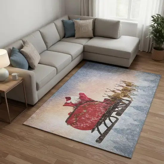 Blue Red And Brown Geometric Washable Area Rug With UV Protection Photo 1