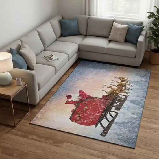 Blue Red And Brown Geometric Washable Area Rug With UV Protection Photo 1