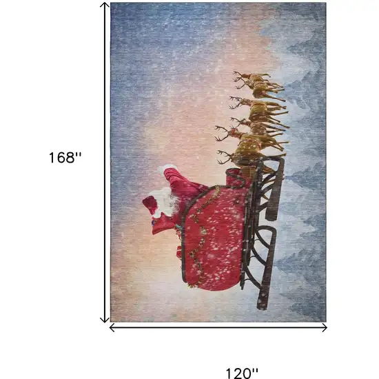 Blue Red And Brown Christmas Santa Claus Distressed Washable Area Rug With UV Protection Photo 3