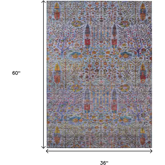 Blue Red And Gold Floral Washable Indoor Outdoor Area Rug Photo 9