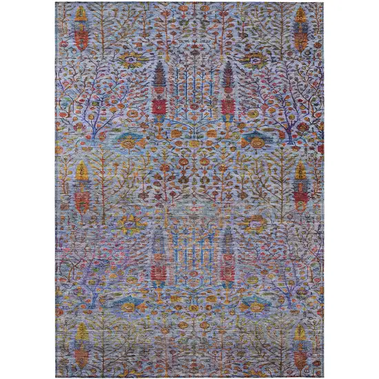 Blue Red And Gold Floral Washable Indoor Outdoor Area Rug Photo 8