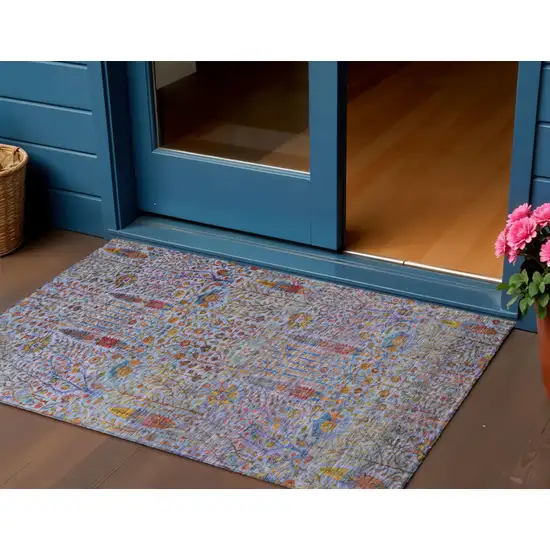 Blue Red And Gold Floral Washable Indoor Outdoor Area Rug Photo 2