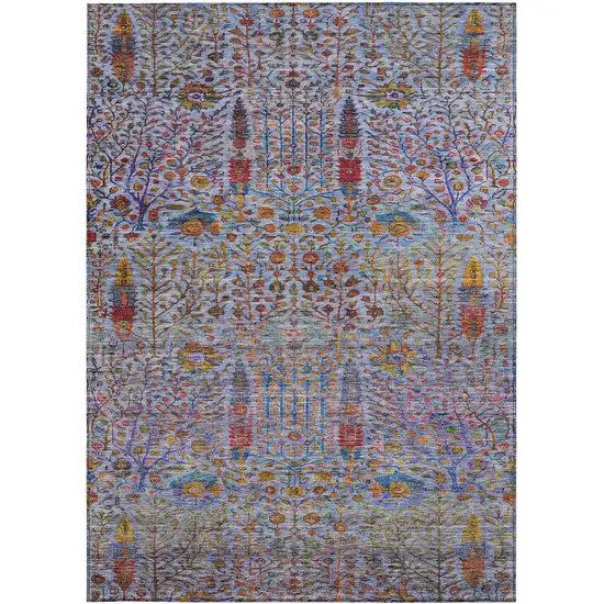 Blue Red And Gold Floral Washable Indoor Outdoor Area Rug Photo 1