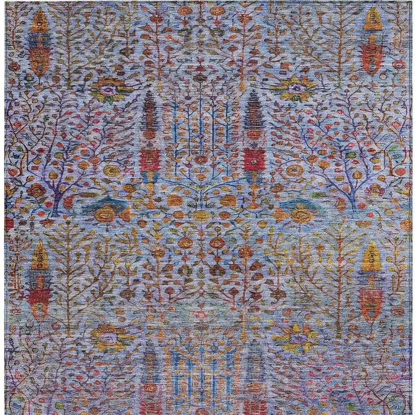 Blue Red And Gold Floral Washable Indoor Outdoor Area Rug Photo 3