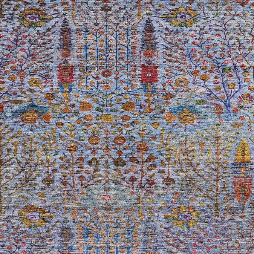 Blue Red And Gold Floral Washable Indoor Outdoor Area Rug Photo 3