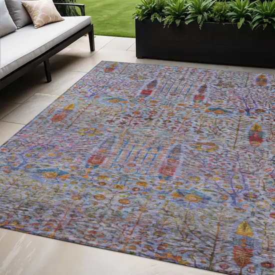 Blue Red And Gold Floral Washable Indoor Outdoor Area Rug Photo 2