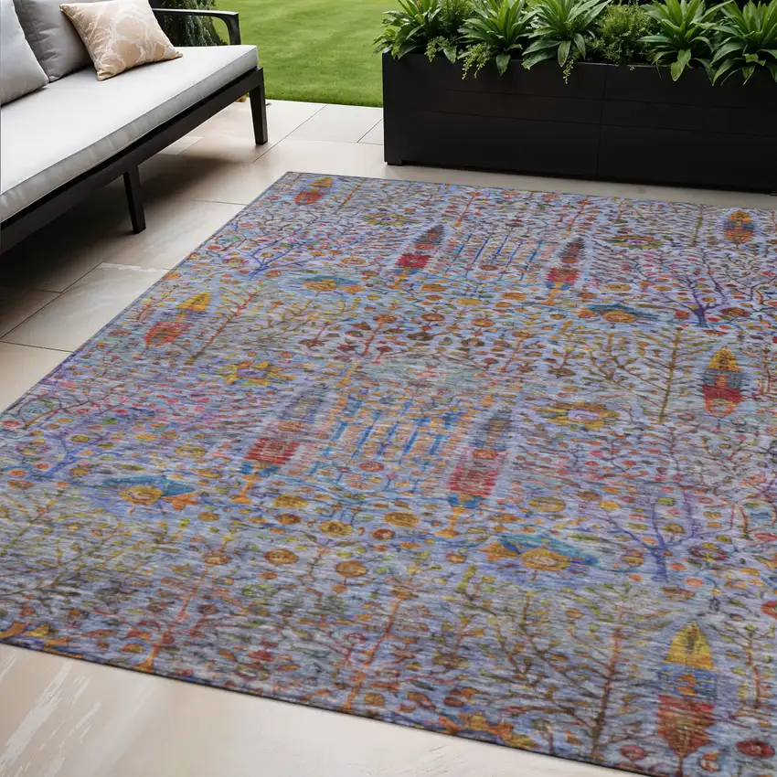 Blue Red And Gold Floral Washable Indoor Outdoor Area Rug Photo 2