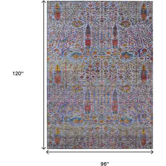 Blue Red And Gold Floral Washable Indoor Outdoor Area Rug Photo 9