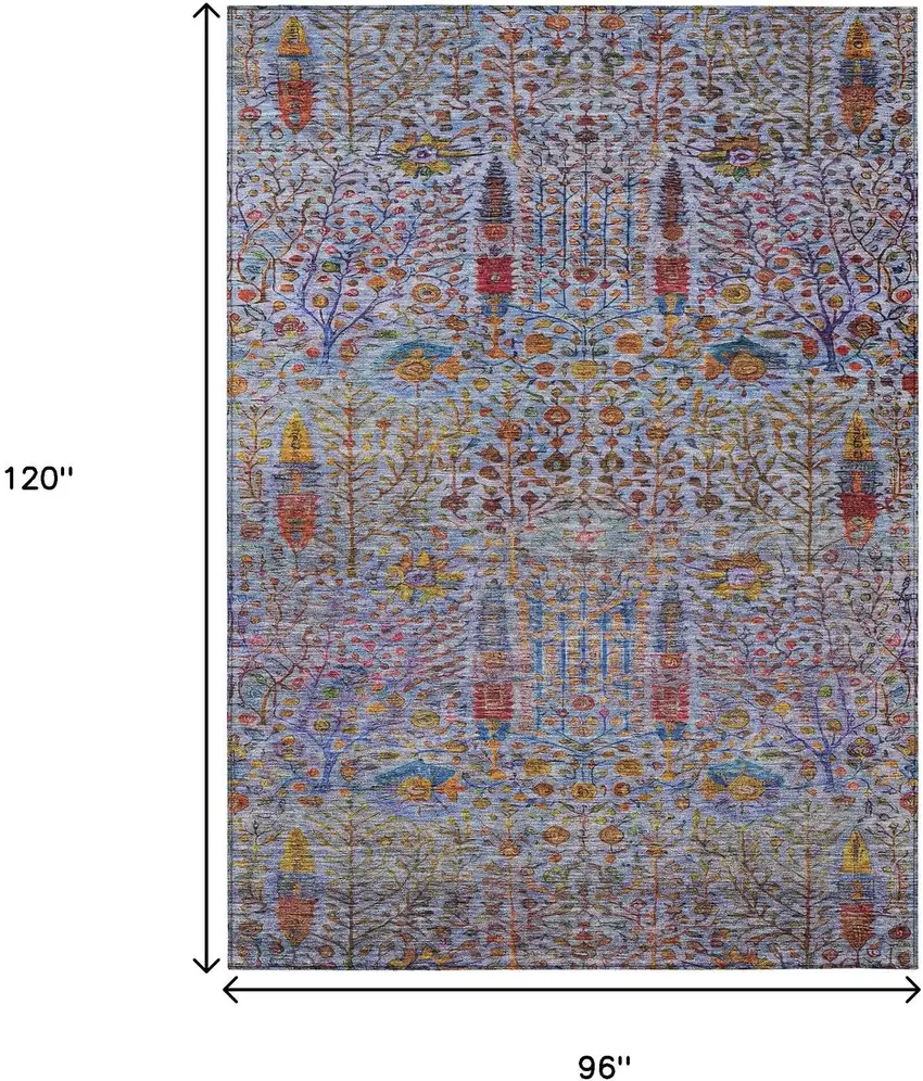 Blue Red And Gold Floral Washable Indoor Outdoor Area Rug Photo 9