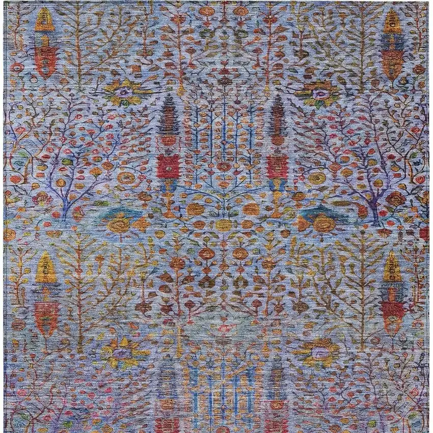 Blue Red And Gold Floral Washable Indoor Outdoor Area Rug Photo 7