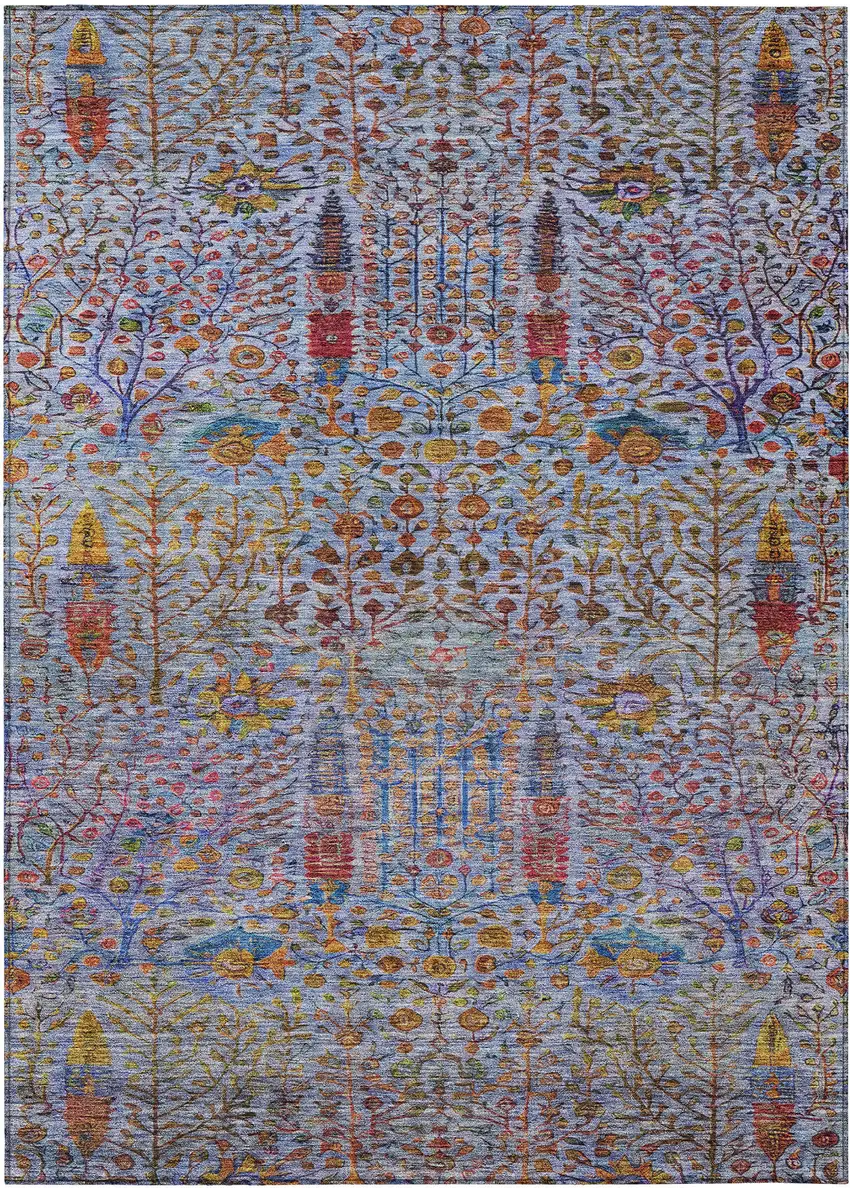 Blue Red And Gold Floral Washable Indoor Outdoor Area Rug Photo 8