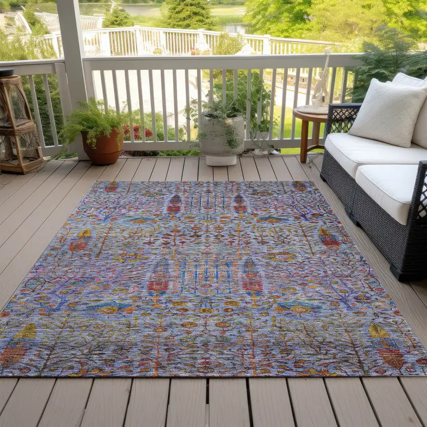 Blue Red And Gold Floral Washable Indoor Outdoor Area Rug Photo 7