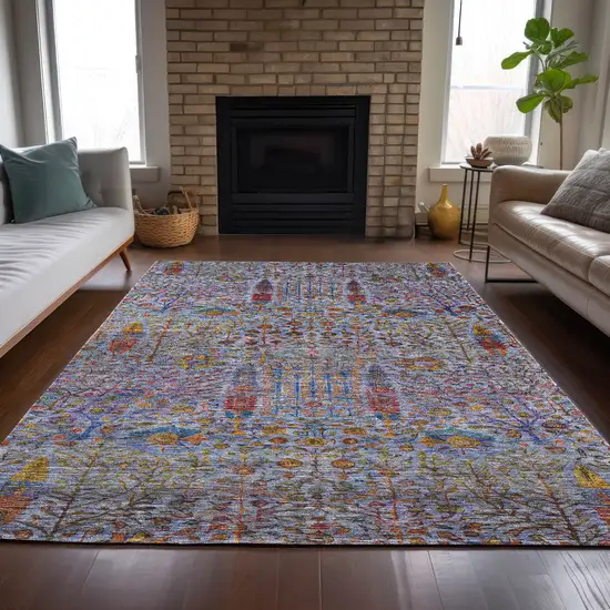 Blue Red And Gold Floral Washable Indoor Outdoor Area Rug Photo 6