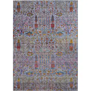 Photo of Blue Red And Gold Floral Washable Indoor Outdoor Area Rug