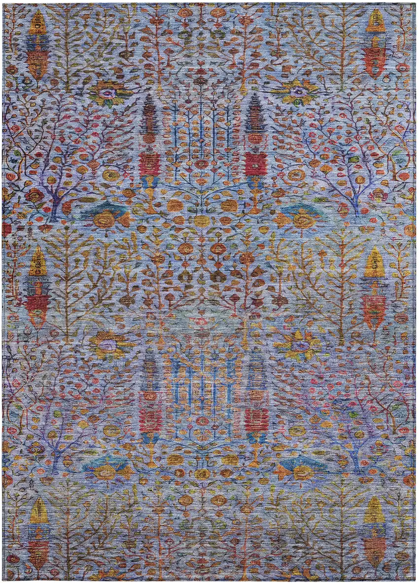 Blue Red And Gold Floral Washable Indoor Outdoor Area Rug Photo 1