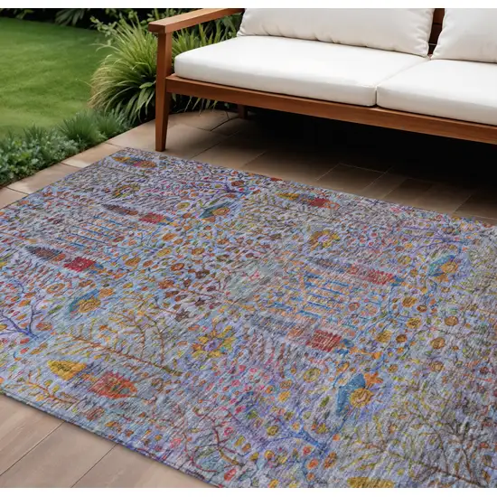 Blue Red And Gold Floral Washable Indoor Outdoor Area Rug Photo 2