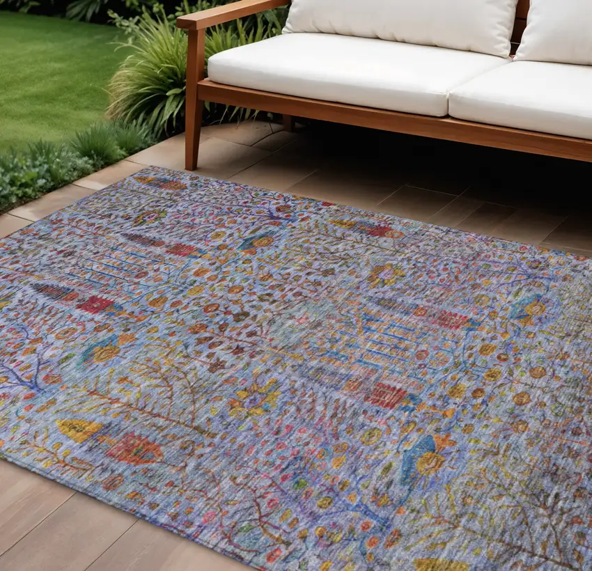 Blue Red And Gold Floral Washable Indoor Outdoor Area Rug Photo 2
