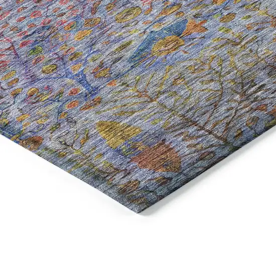 Blue Red And Gold Floral Washable Indoor Outdoor Area Rug Photo 9