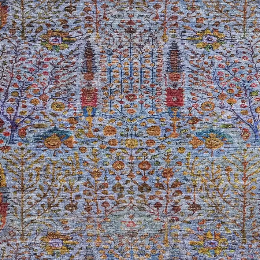 Blue Red And Gold Floral Washable Indoor Outdoor Area Rug Photo 3