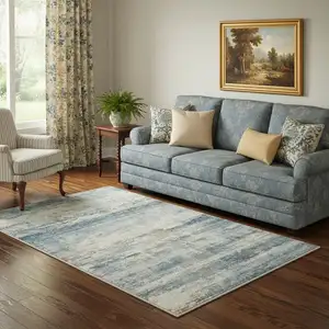 Photo of Blue Red And Gray Abstract Washable Area Rug
