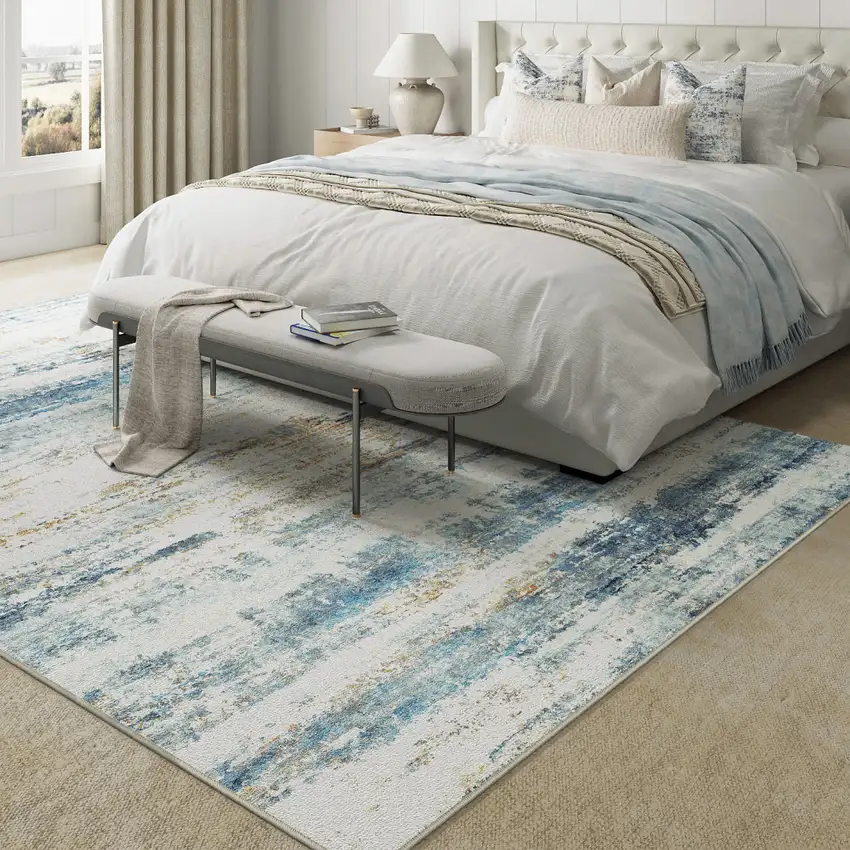 Blue Red And Gray Abstract Washable Area Rug Photo 2