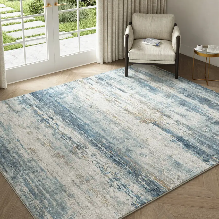 Blue Red And Gray Abstract Washable Area Rug Photo 2