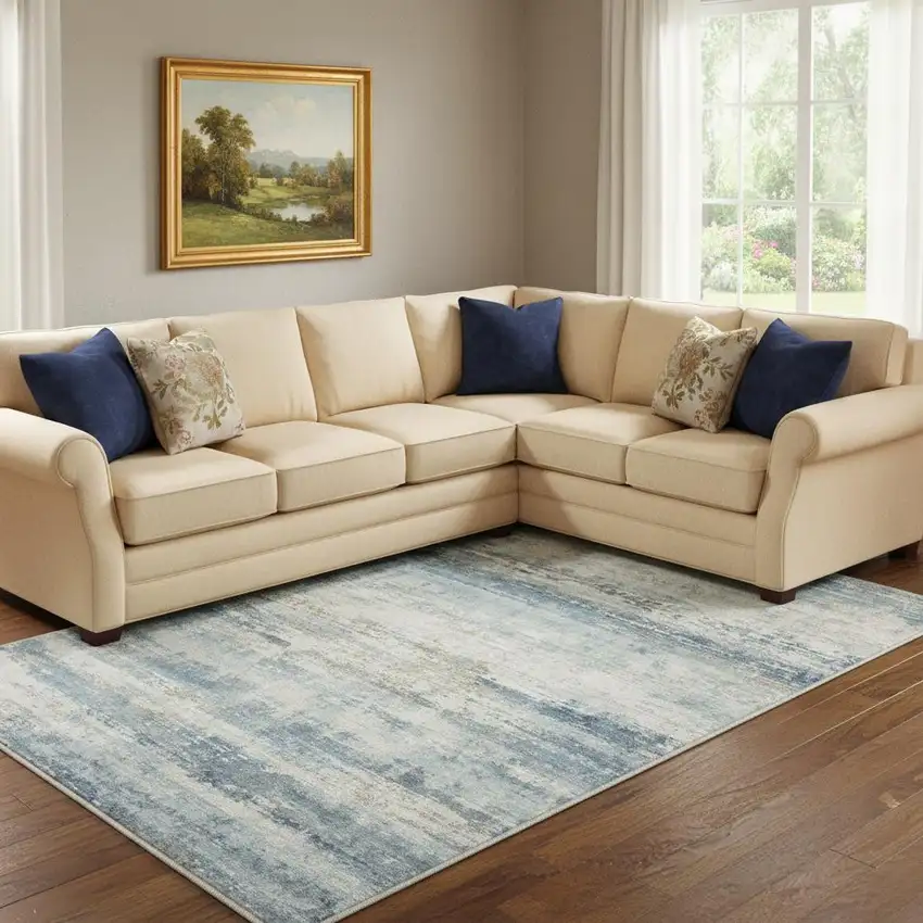 Blue Red And Gray Abstract Washable Area Rug Photo 1