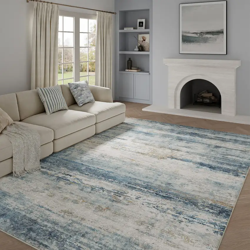 Blue Red And Gray Abstract Washable Area Rug Photo 2