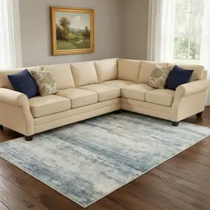 Photo of Blue Red And Gray Abstract Washable Area Rug