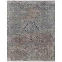Photo of Blue Red And Gray Floral Power Loom Stain Resistant Area Rug
