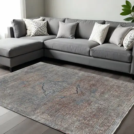 Blue Red And Gray Floral Area Rug Photo 1