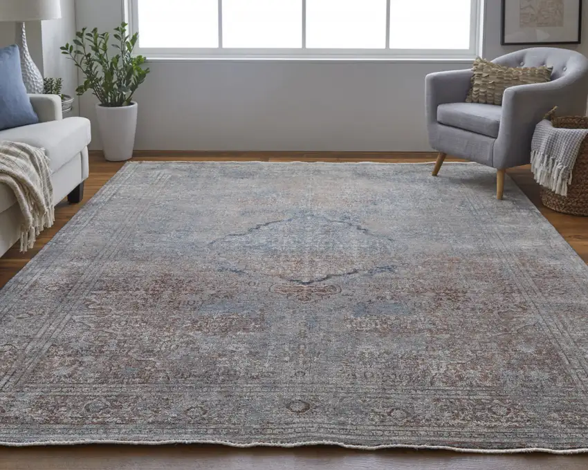 Blue Red And Gray Floral Power Loom Stain Resistant Area Rug Photo 8
