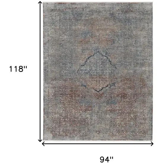 Blue Red And Gray Floral Area Rug Photo 3