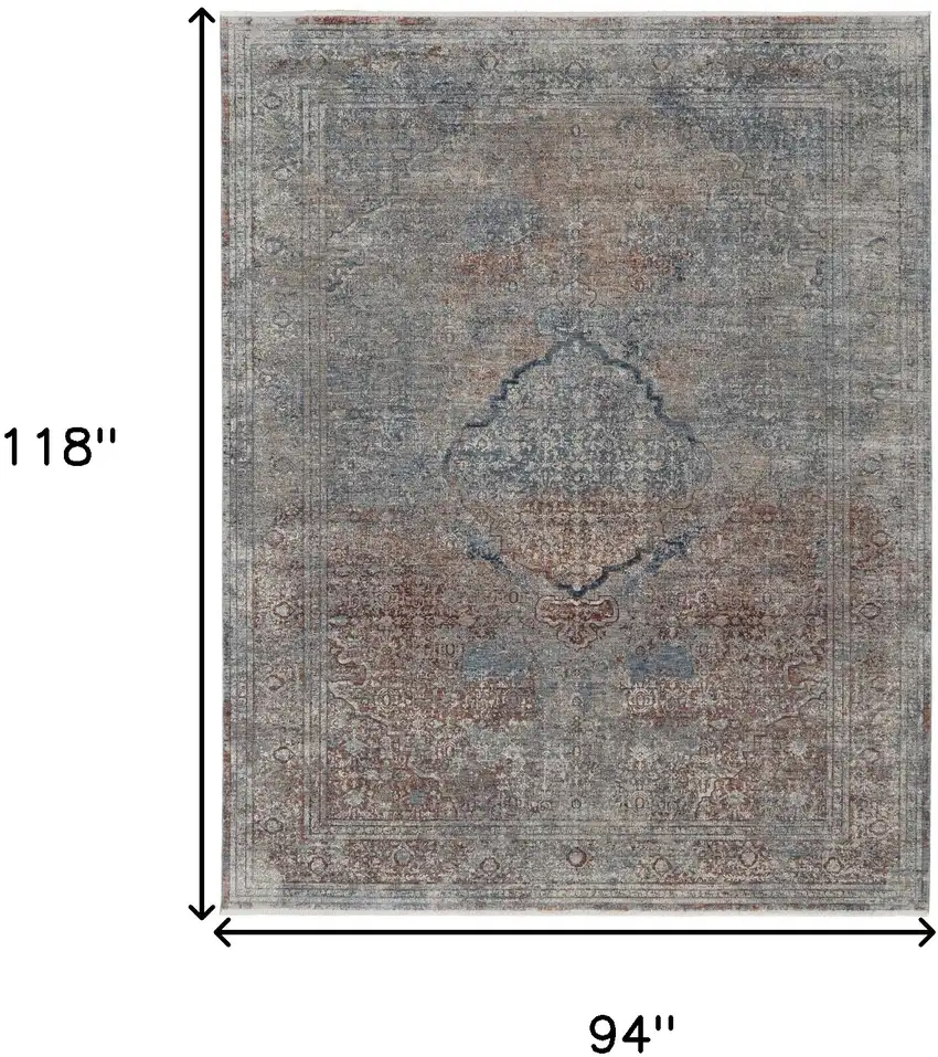 Blue Red And Gray Floral Area Rug Photo 3