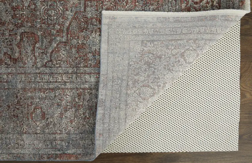 Blue Red And Gray Floral Power Loom Stain Resistant Area Rug Photo 5