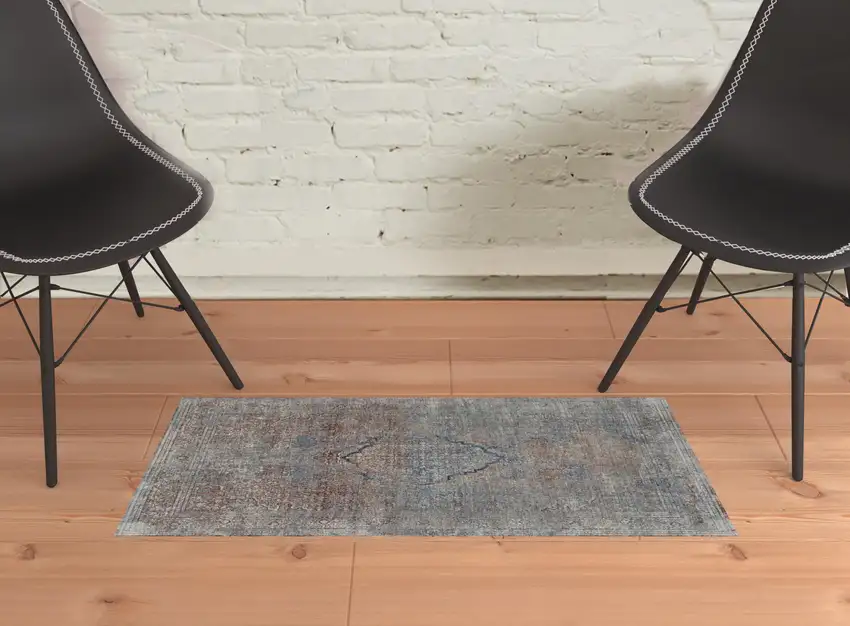 Blue Red And Gray Floral Power Loom Stain Resistant Area Rug Photo 2