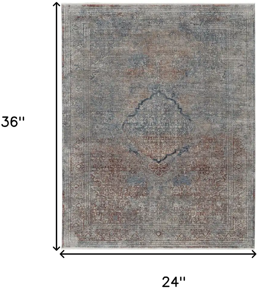 Blue and Gray Floral Power Loom Area Rug Photo 3