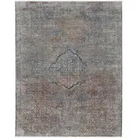 Photo of Blue Red And Gray Floral Power Loom Stain Resistant Area Rug