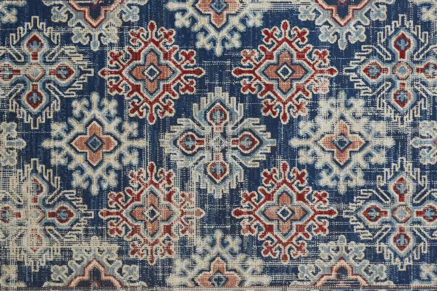 Blue Red And Ivory Abstract Power Loom Distressed Stain Resistant Area Rug Photo 8