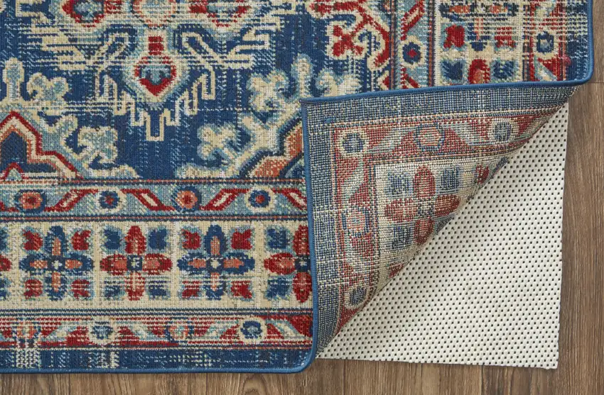 Blue Red And Ivory Abstract Power Loom Distressed Stain Resistant Area Rug Photo 7