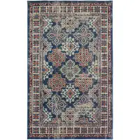 Photo of Blue Red And Ivory Abstract Power Loom Distressed Stain Resistant Area Rug