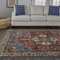 Photo of Blue Red And Ivory Floral Area Rug