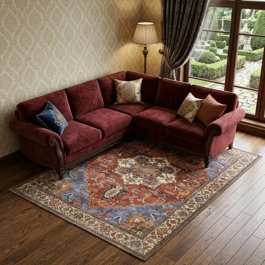 Blue And Orange Floral Medallion Area Rug Photo 1