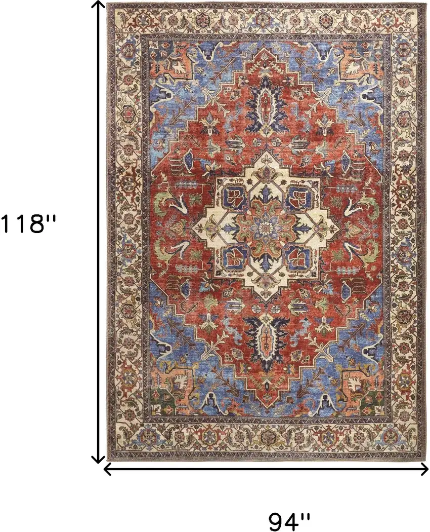 Blue Red And Ivory Floral Area Rug Photo 3