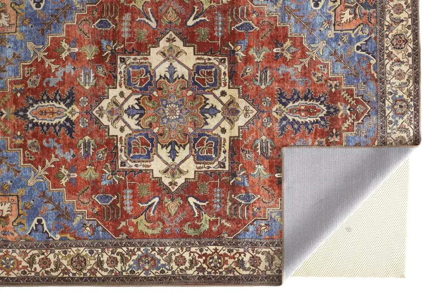 Blue Red And Ivory Floral Area Rug Photo 1