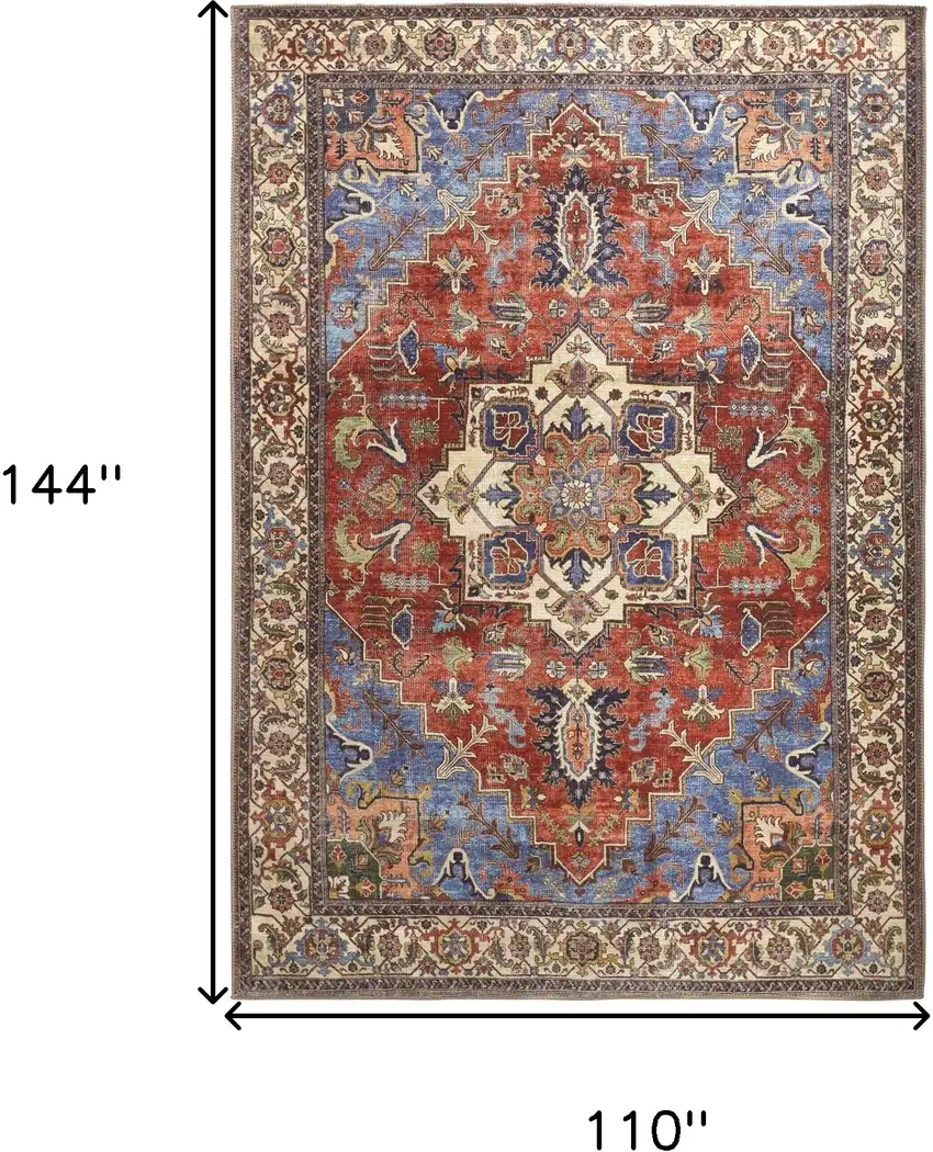 Blue Red And Ivory Floral Area Rug Photo 3