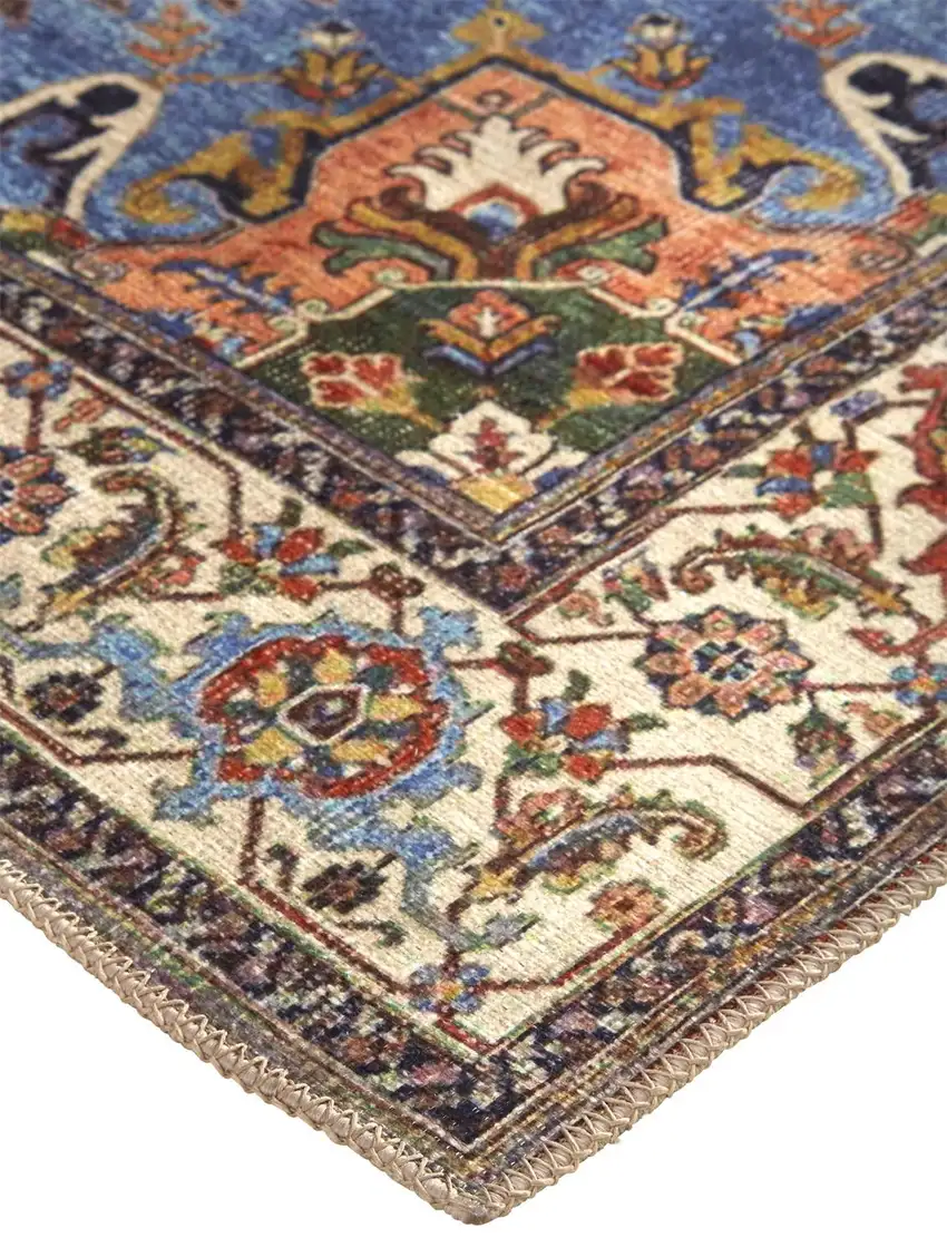 Blue Red And Ivory Floral Area Rug Photo 4